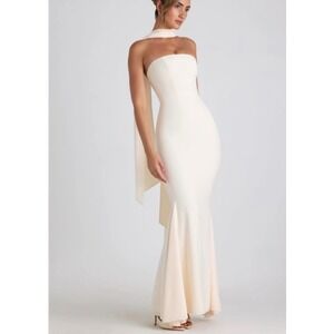 Oh Polly Imogene Ivory Strapless Scarf Detail Maxi Gown NWT Size US 4